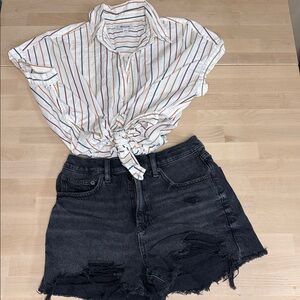 Madewell Striped Button-Up with Red,‎ Yellow, and Green